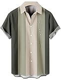 Men's Striped Fashion Shirts Button Down Short Sleeve Vintage Hawaiian...