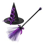 TOYANDONA Halloween Hexenbesen Hut Set Hexenhut mit Halloween...