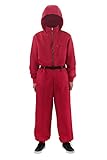 ReliBeauty Gamer Kostüm Jumpsuit Herren Damen mit Maske, Rot,42-44