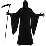 Morph Sensenmann Kostüm Herren, Schwarz Halloween Sensenmann Anzug,...