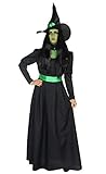 Foxxeo grün schwarzes Hexen Kostüm mit Hexenhut für Damen Fasching...