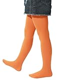 EVERSWE Girls Tights, Semi Opaque Footed Tights (Orange, 5-7)