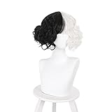 NUWIND Cruella Devil Cosplay Perücke Halb Schwarz und Weiß Flauschig...