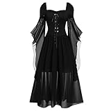 Gothic Halloween Kleid Kostüm Damen, Übergröße A-Linie Schnüren...