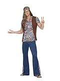 Smiffys 45517M - Herren Hippie Kostüm, Oberteil, Hose, Kopftuch und...
