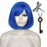 Kurze Blau Perücke für Frauen, ATAYOU gerade Blau Bob Perücke mit...