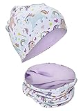HECKBO Kinder Beanie Mütze Loop Set - Einhorn - 95% Baumwolle -...