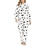 Damen Jumpsuit Fleece Einteiler Schlafanzug Weihnachten Winter Warm...