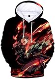 OLIPHEE Herren Hoodie mit 3D Drucken Anime Demon Slayer Kimetsu no...