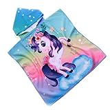 FEBE Badeponcho Kinder Regenbogen Einhorn Badetuch Mit Kapuze...
