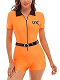 MSemis Damen Sträfling Kostüm Sexy Orange Overalls Jumpsuit mit...