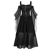 Gothic Halloween Kleid Kostüm Damen, Übergröße A-Linie Schnüren...