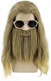 Topcosplay Fat Thor Perücke mit Bart Herren Lang Gelockt Aschblond...