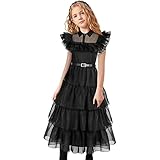 Tioheam Wednesday Addams Kostüm Für Kinder,Adams Schwarzes Kleid...