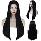 Perücke Schwarz für Morticia Addams Kostüm Lange Gerade...
