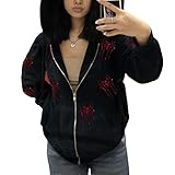 VOCAOGM Damen Y2K Oversized Zip Up Hoodie Sweatshirt Halloween Langarm...