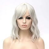 ATAYOU®Damen Kurze welliges Silber Grau Voller Pony Soft Bob Perücke