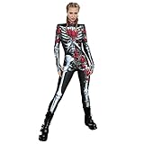 Neusky Lady Skull Skelett Kostüm Perfektes Kostüm Damen Jumpsuit...