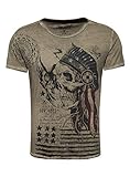 KEY LARGO Herren MT Indian Skull T-Shirt, Military-Green, L