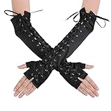 Yolev Damen Fingerlose Handschuhe Lange Schwarze Satin Handschuhe...