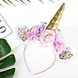 KOOKZ Einhorn Haarreif Mädchen, 1 Stück Blumen Haarreifen mit Ohren...