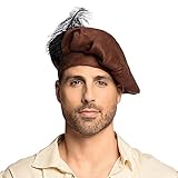Boland 44028 - Mütze Mittelalter, Braun, schwarze Feder, Filzstoff,...