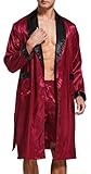 Herren Satin Bademantel, Leichter Seiden Langarm Bademantel mit Shorts...