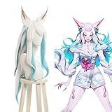 Ahri Cosplay Perücke, Lange Perücke Echthaar Locken Mit Pony Und...