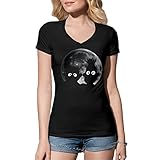 Shadow Puppets Moon Bert Ernie Damen V-Ausschnitt Schwarz T-Shirt Size...