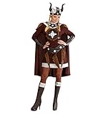 Luxuspiraten - Damen Wikingerin Kostüm mit Plüsch Kleid, Gürtel,...