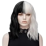 ATAYOU Perücke Schwarz Weiß, Kurze Cosplay Halb Schwarz Halb Weiß...