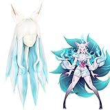 Perücke Lange Haare Locken Mit Ohren, Ahri Cosplay Perücke Mit Pony,...