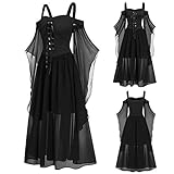 YEBIRAL Damen Übergroßes Mesh Mittelalter Kleid Gothic Maxikleid...