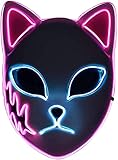 Lanckeli Halloween Demon Slayer Maske, Fuchs Gesicht Cosplay LED Mask...