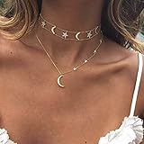 Wedity Boho Multilayer Stern und Mond Halsketten Gold Kristall Choker...