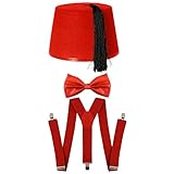 Kostümset roter Fez + Fliege + Hosenträger, Cosplay,...