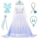 LOBTY Mädchen Elsa Prinzessin Kleid mit Accessoires Schneekönigin 2...