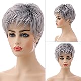 MEIRIYFA Pixie Cut Perücke Silber Grau Perücken Kurze Gerade Schicht...