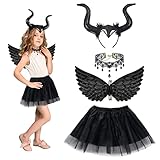 HONMOK 4 Stück Königin Hörner Kostüm Kind Maleficent Tutu mit...