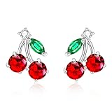 VONSSY Kirsche Ohrringe | Roter Tropfen Baumeln& Stud Ohrringe Cherry...