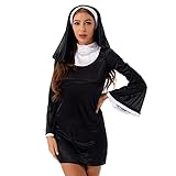 Jowowha Nonnen Kostüm Damen Halloween Horror Kleid Sexy Minikleid mit...