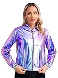 Aiihoo Damen Holographic Kostüm Glitzer Jacke Metallic Silber Langarm...