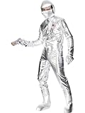 Raumfahrer-Kostüm Silber mit Overall Helm Handschuhen und...