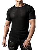 JOGAL Herren Netz Durchsehen Fitted Kurzarm Muskeln Top Schwarz...