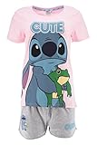 Disney Stitch Schlafanzug Damen, T-Shirt und Shorts Set 2-Teilig für...