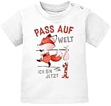 MoonWorks® Baby T-Shirt 1. Geburtstag Pass auf Welt ich Bin jetzt 1...