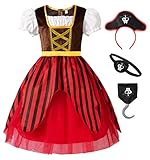 ReliBeauty Piratenkostüm Kinder Mädchen mit Piratenhut Augenklappe...