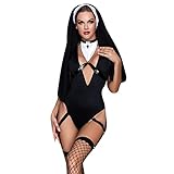MOMGEGE Nonne Kostüm für Frauen, Sexy Nonne Cosplay Bodysuit Dessous...