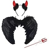Sunshine smile 45CM Engelsflügel Schwarz mit Teufel Horn Rot,Engel...