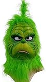 Christmas Grinch Mask Costume with Green Fur Cosplay Party Masquerade...